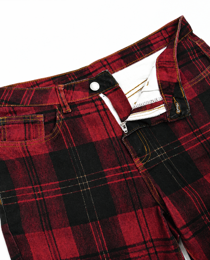 Rustic Plaid Bootcut Jeans