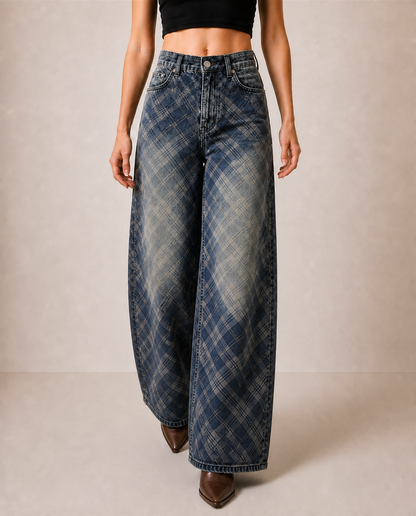 Plaid Prairie Widelegs Wide-Leg Jeans