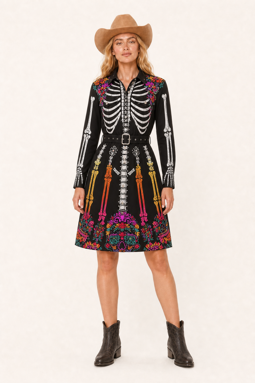 Boneyard Bloom Belted Shirt Dress