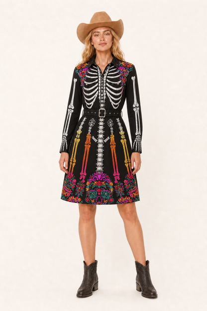 Boneyard Bloom Belted Shirt Dress