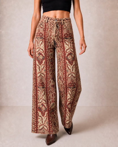 Prairie Bloom Burgundy Wide-Leg Jeans