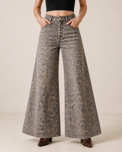 Prairie Bloom Beige Wide-Leg Jeans