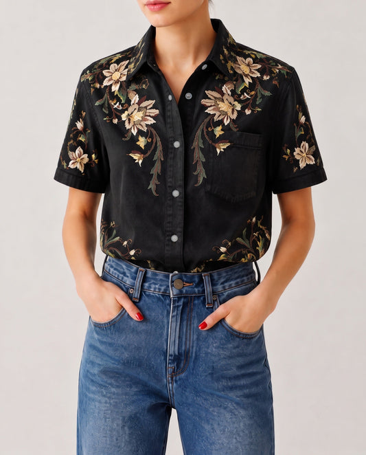 Wildflower Wren Short Sleeve Denim Shirt