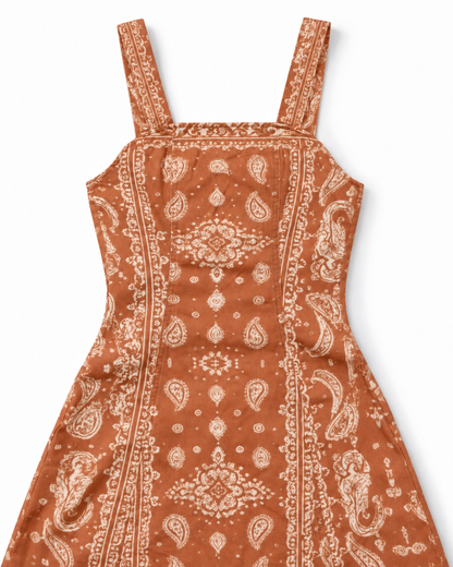 Burnt Orange Bandana Structured Mini Dress