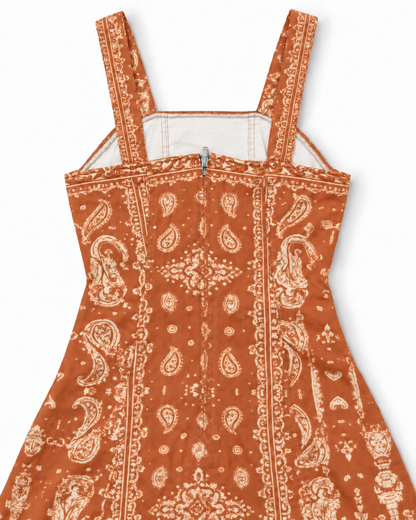 Burnt Orange Bandana Structured Mini Dress