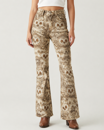 Owl Creek Flare Bootcut Jeans – Front View – Riley – earth tone wash with beige, brown, and tan hues