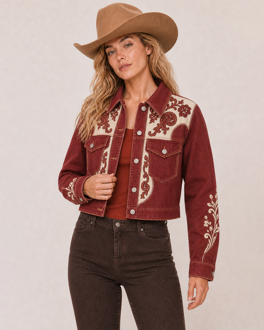Cactus Bloom Cropped Denim Jacket