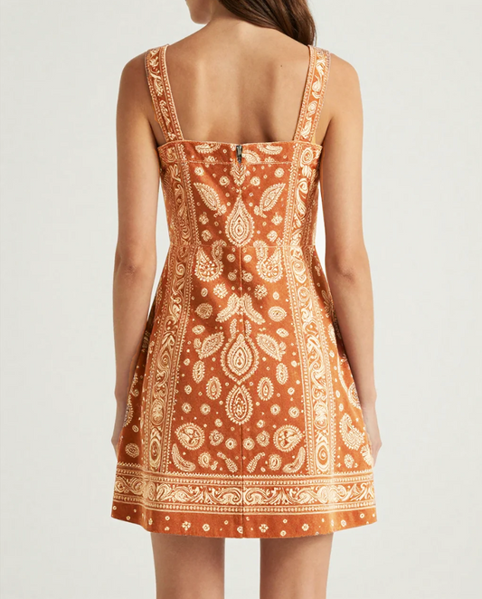Rust Earth Bandana Structured Mini Dress