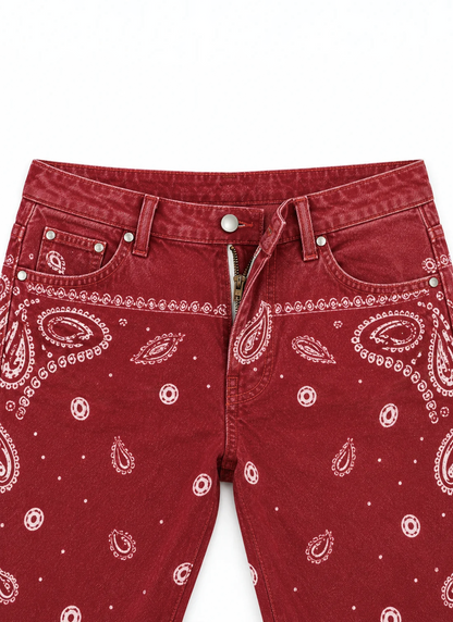 Classic Red Bandana Bootcut Jeans