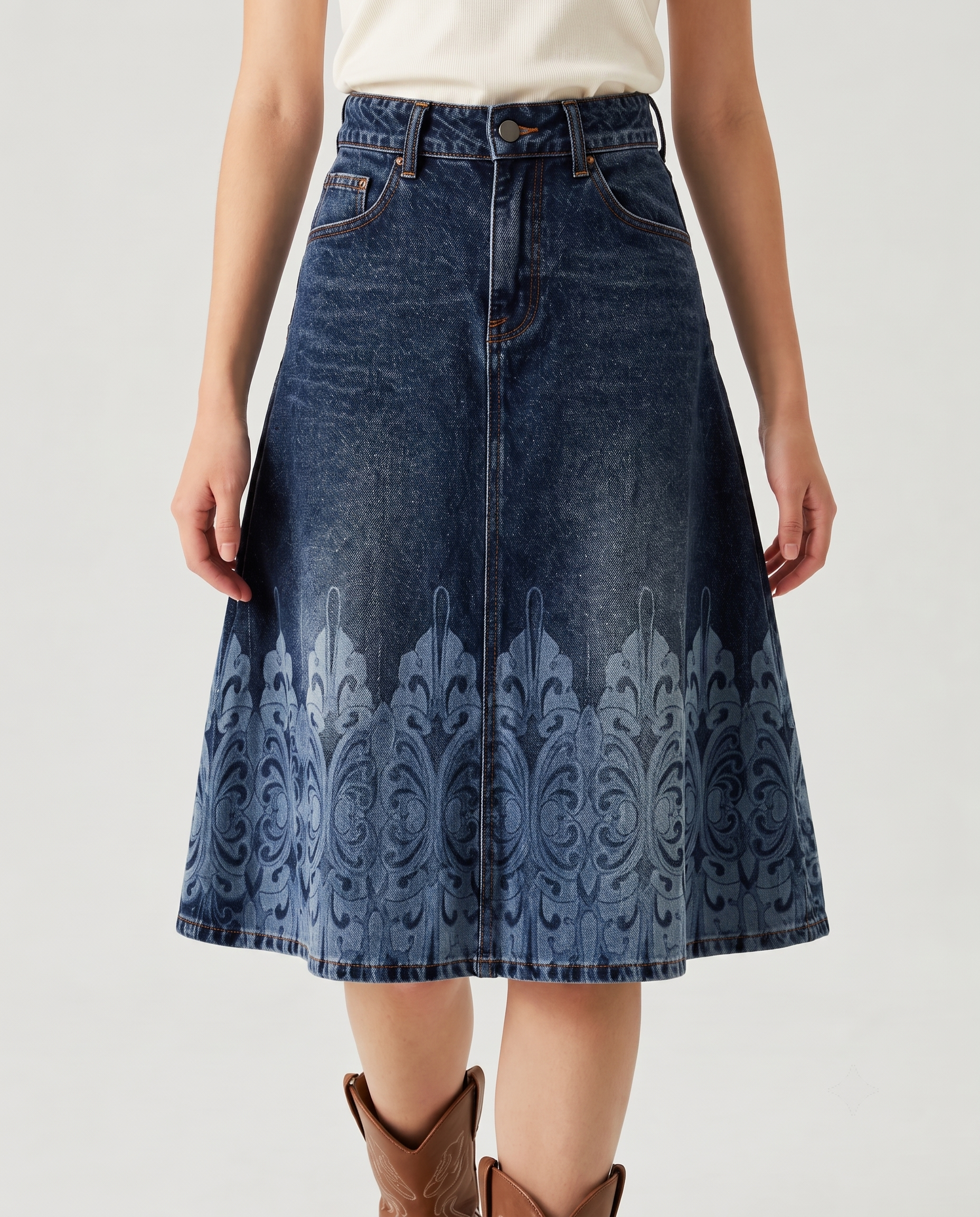 Desert Bloom Dark (U6253) RB-SKT03 – Front View – Riley – Dark Indigo