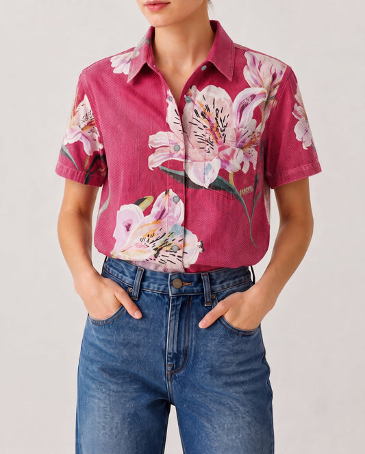 Cactus Lily Short Sleeve Denim Shirt
