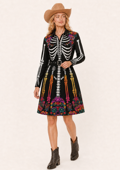 Boneyard Bloom Belted Shirt Dress