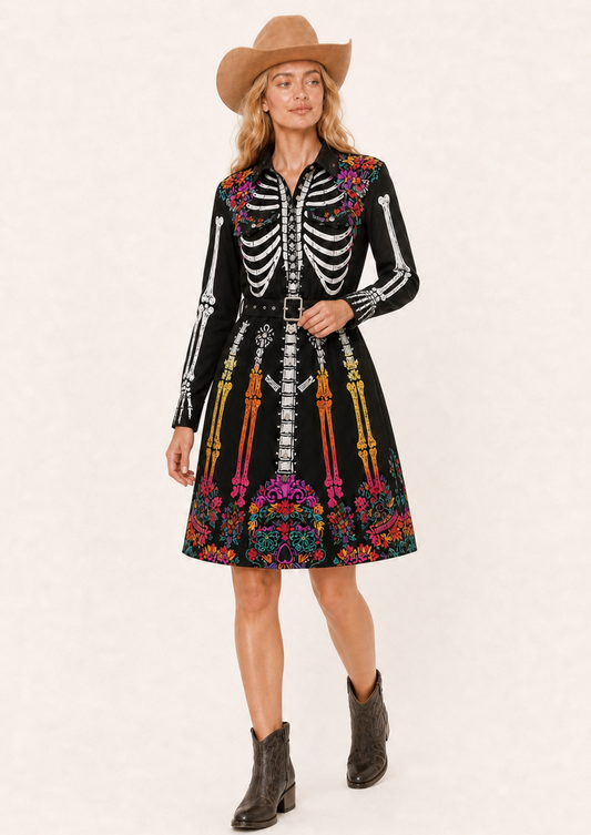 Boneyard Bloom Belted Shirt Dress