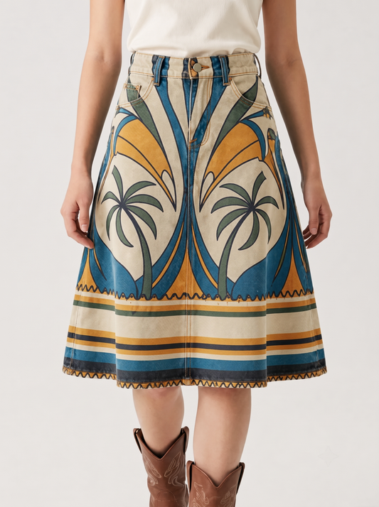 Mesa Lariat Cream RB-SKT03 – Front View – Riley – cream with blue, mustard yellow, and green accents