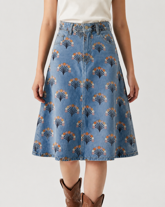 Desert Fan Skirt RB-SKT03 – Front View – Riley – Light Wash
