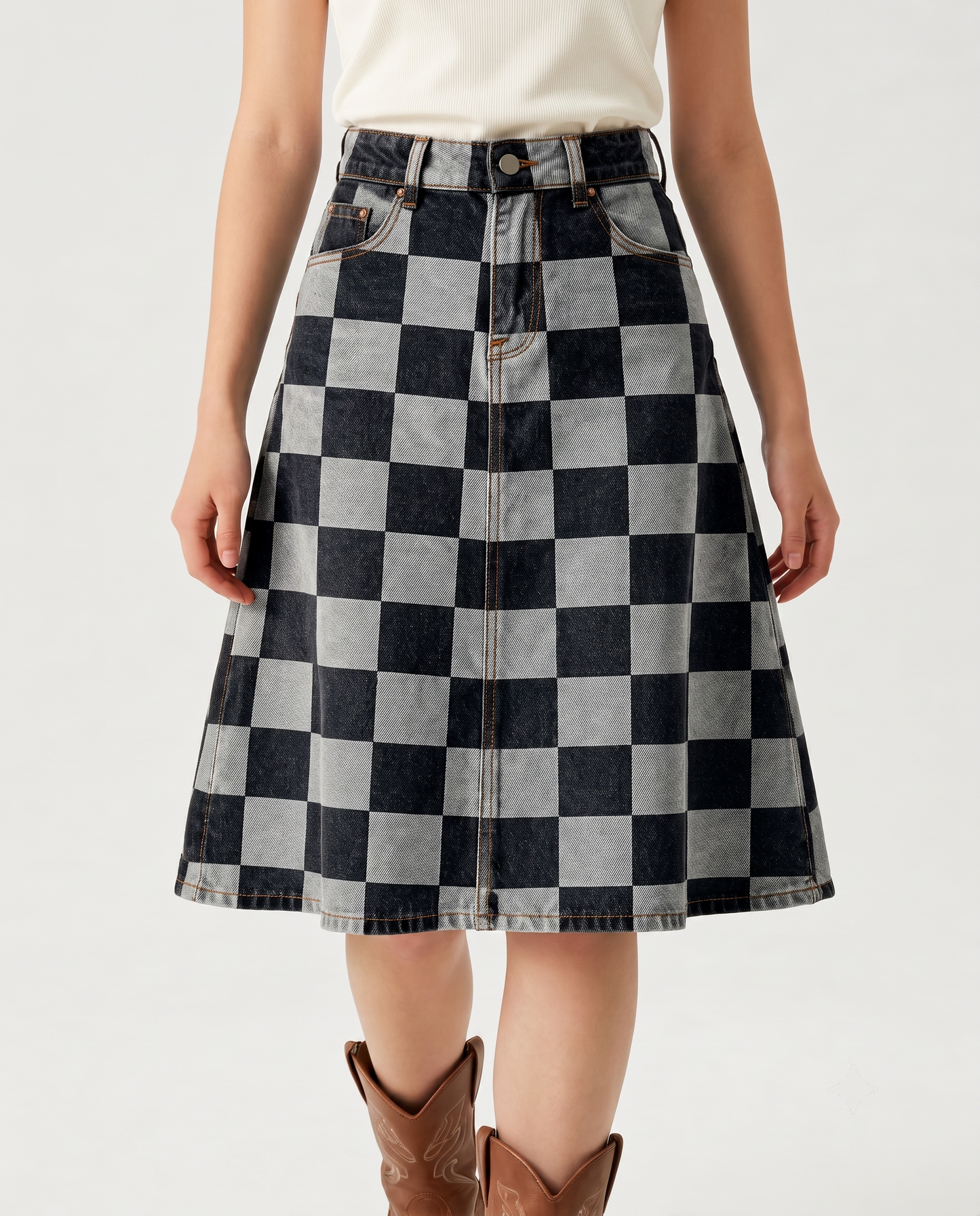 Checkered Cowgirl RB-SKT03 – Front View – Riley – Dark Indigo