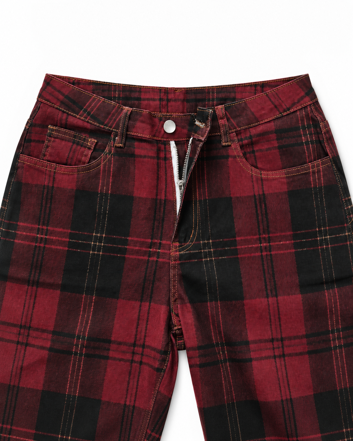 Rustic Plaid Bootcut Jeans