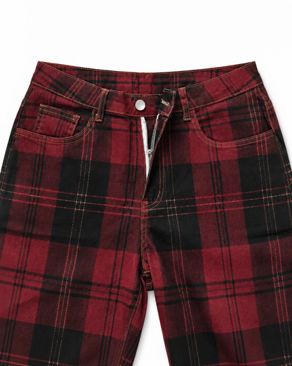 Rustic Plaid Bootcut Jeans