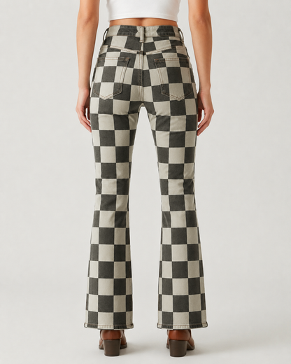Ranch Check Bootcut Jeans – Back View – Riley – black and white