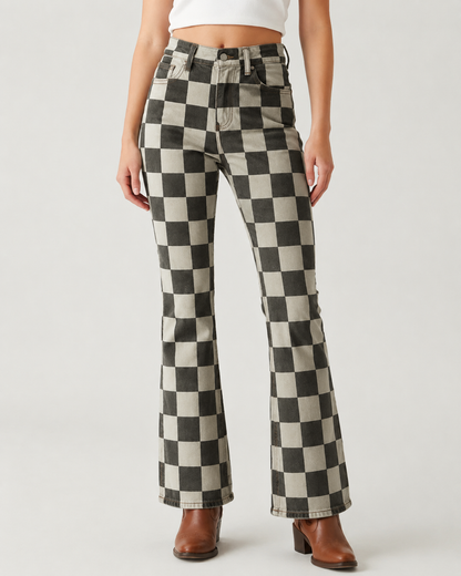 Ranch Check Bootcut Jeans – Front View – Riley – black and white
