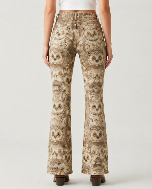 Owl Creek Flare Bootcut Jeans – Back View – Riley – earth tone wash with beige, brown, and tan hues