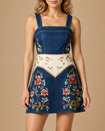 Yoke Divided Floral Structured Mini Dress
