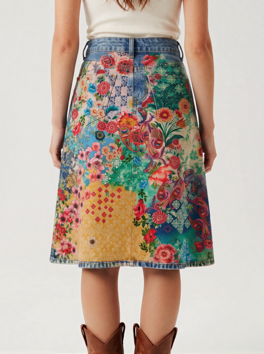 Medium Patchwork Trail RB-SKT03 – Back View – Riley – Medium wash denim