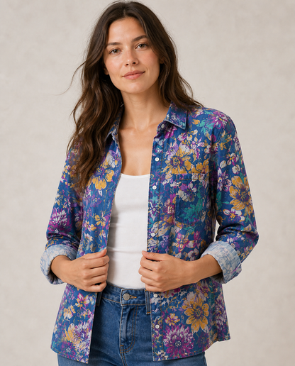 Prairie Bloom Indigo Long Sleeve Denim Shirt