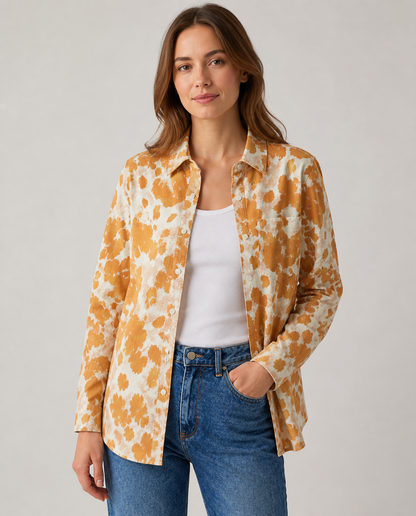 Sunset Prairie Orange Long Sleeve Denim Shirt