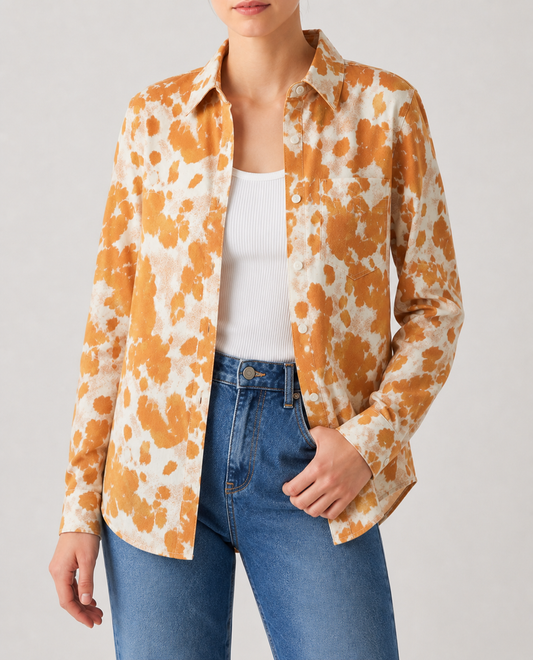 Sunset Prairie Orange Long Sleeve Denim Shirt