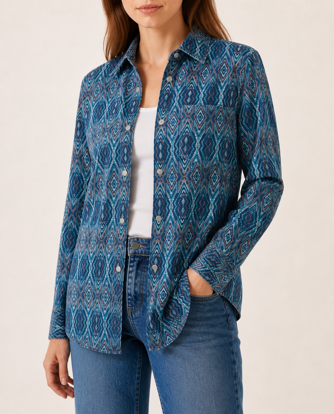Desert Mirage Navy Long Sleeve Denim Shirt