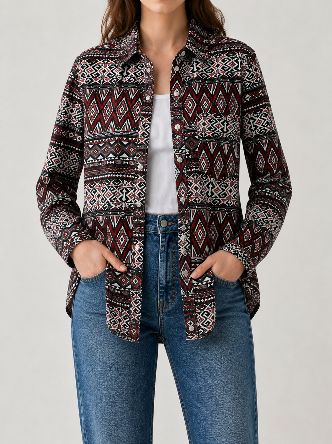 Desert Mirage Red Long Sleeve Denim Shirt