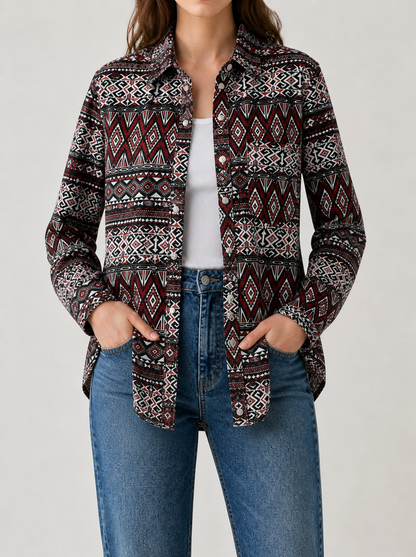 Desert Mirage Red Long Sleeve Denim Shirt