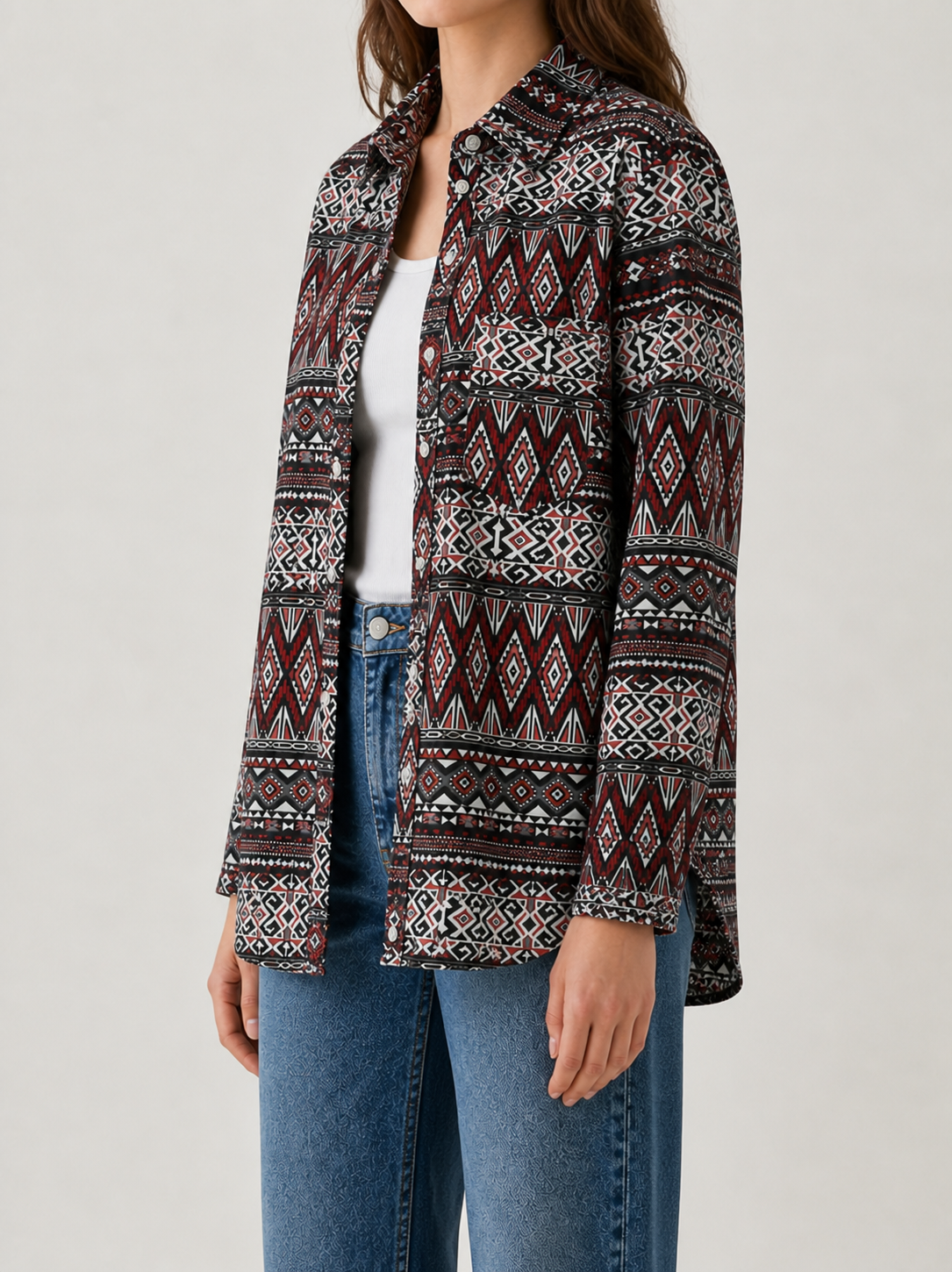 Desert Mirage Red Long Sleeve Denim Shirt