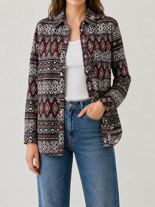 Desert Mirage Red Long Sleeve Denim Shirt