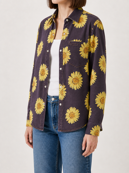 Sunset Prairie Navy Long Sleeve Denim Shirt