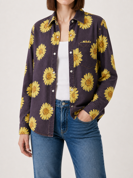 Sunset Prairie Navy Long Sleeve Denim Shirt
