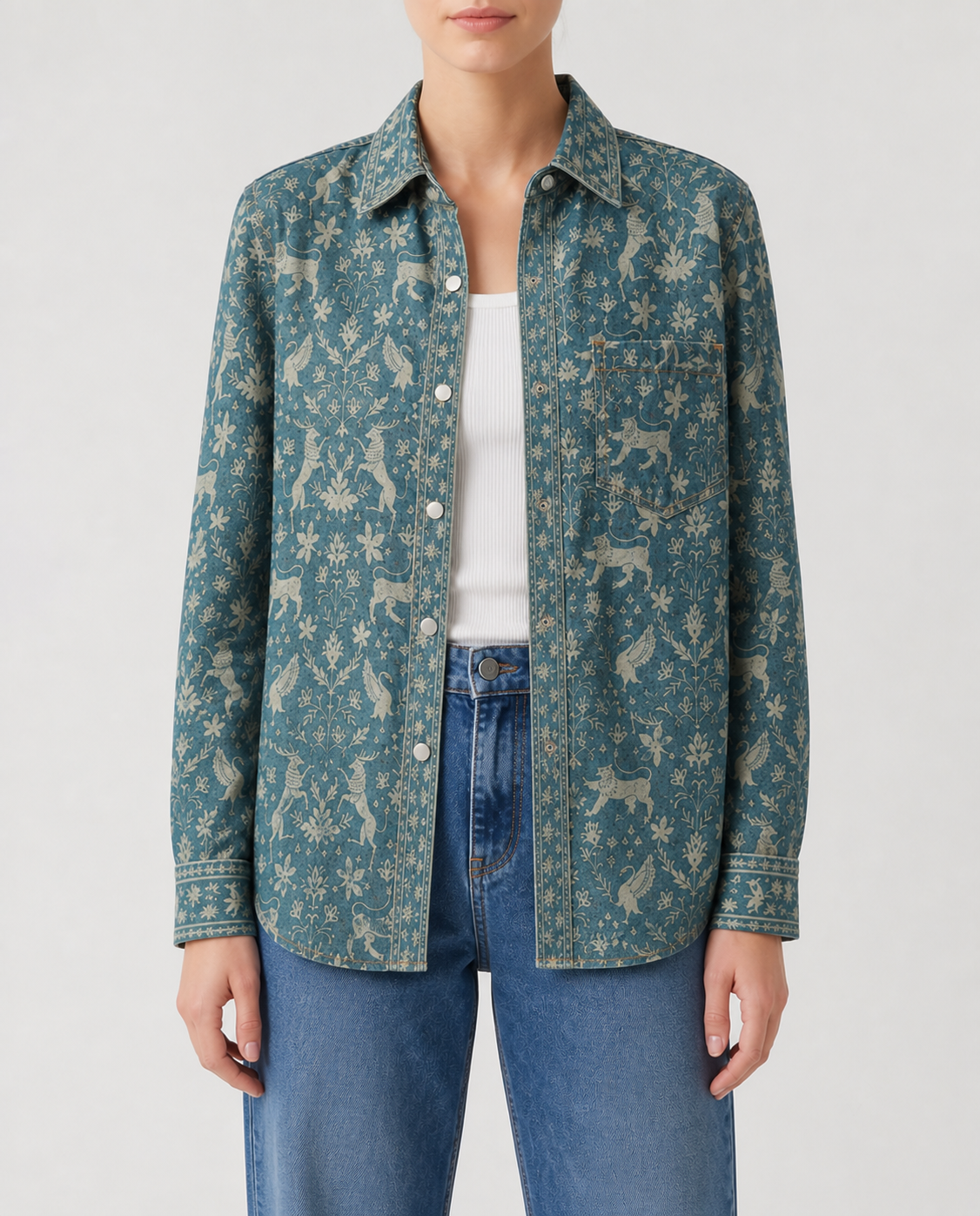 Prairie Mirage Teal Long Sleeve Denim Shirt