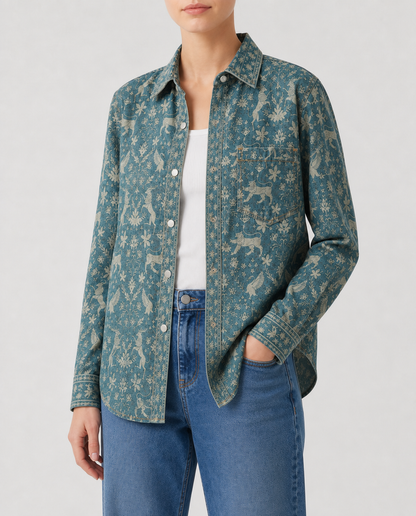 Prairie Mirage Teal Long Sleeve Denim Shirt