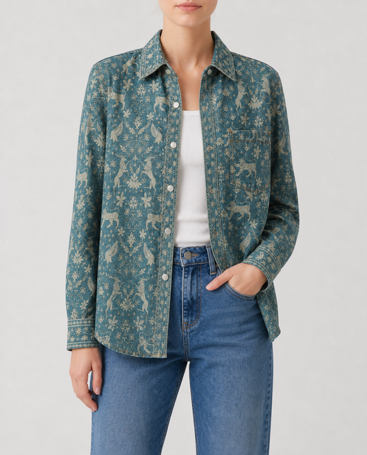 Prairie Mirage Teal Long Sleeve Denim Shirt