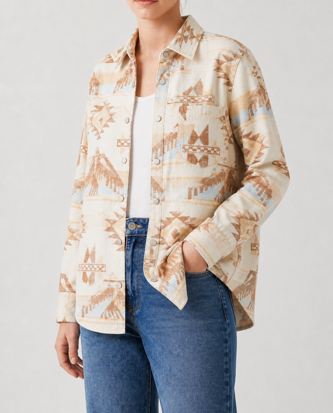 Desert Mirage Cream Long Sleeve Denim Shirt