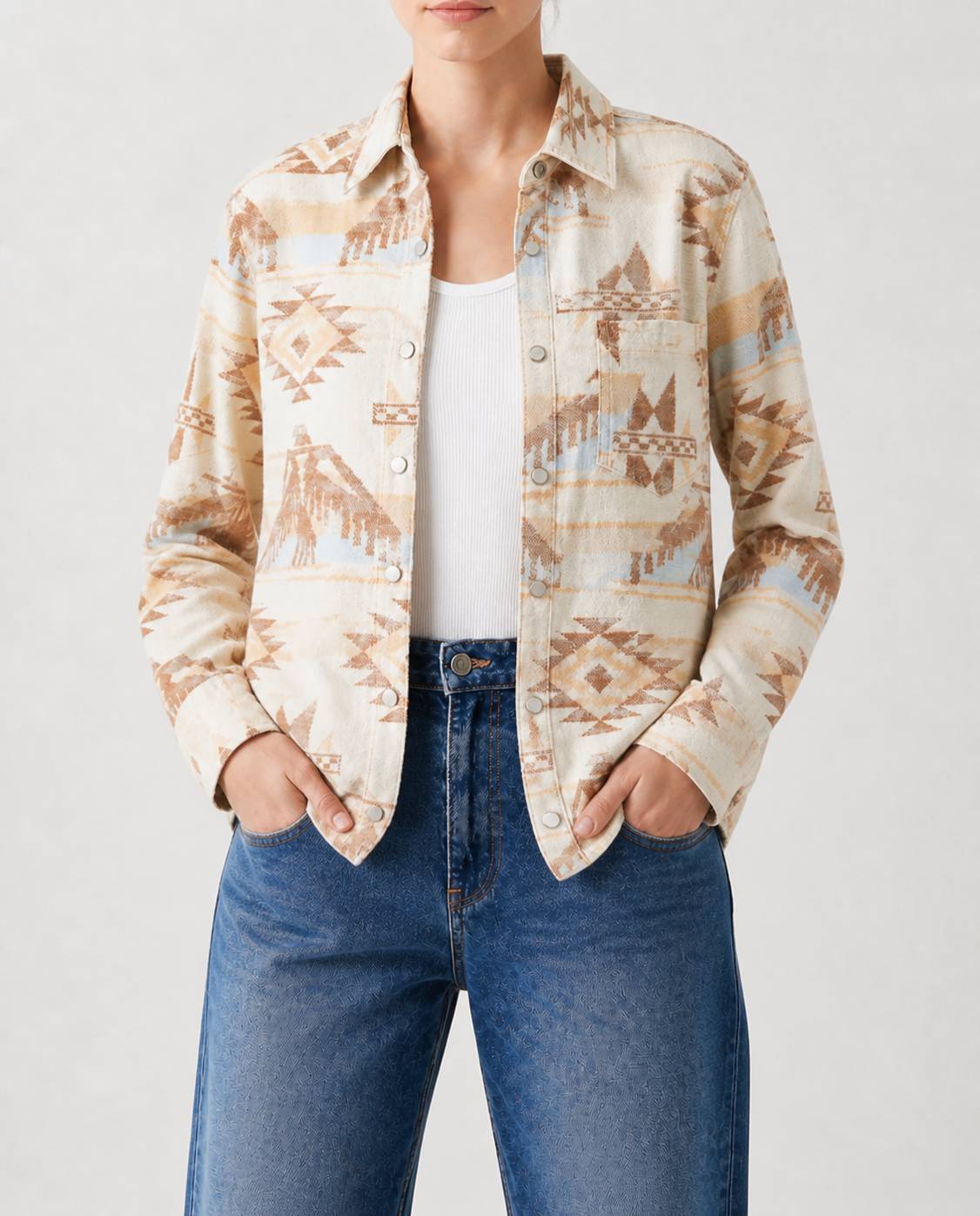 Desert Mirage Cream Long Sleeve Denim Shirt