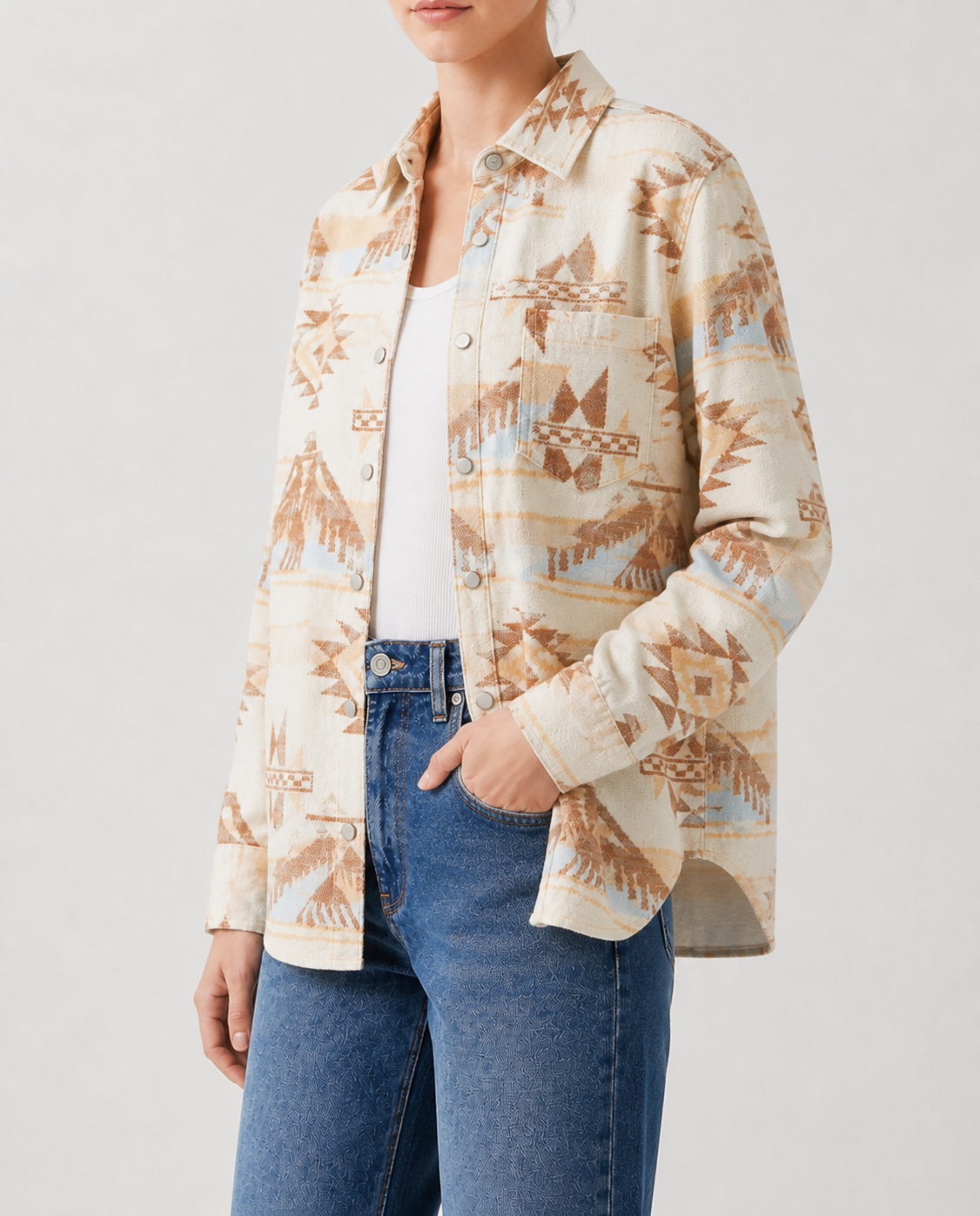Desert Mirage Cream Long Sleeve Denim Shirt