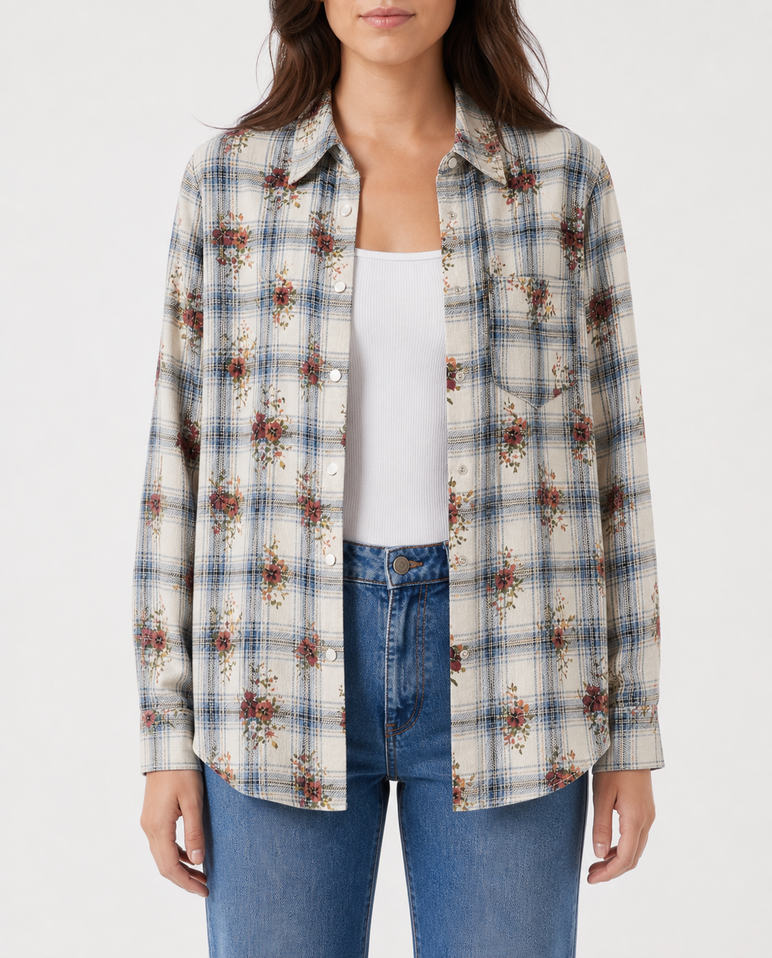 Prairie Bloom Cream Long Sleeve Denim Shirt