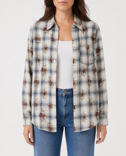 Prairie Bloom Cream Long Sleeve Denim Shirt