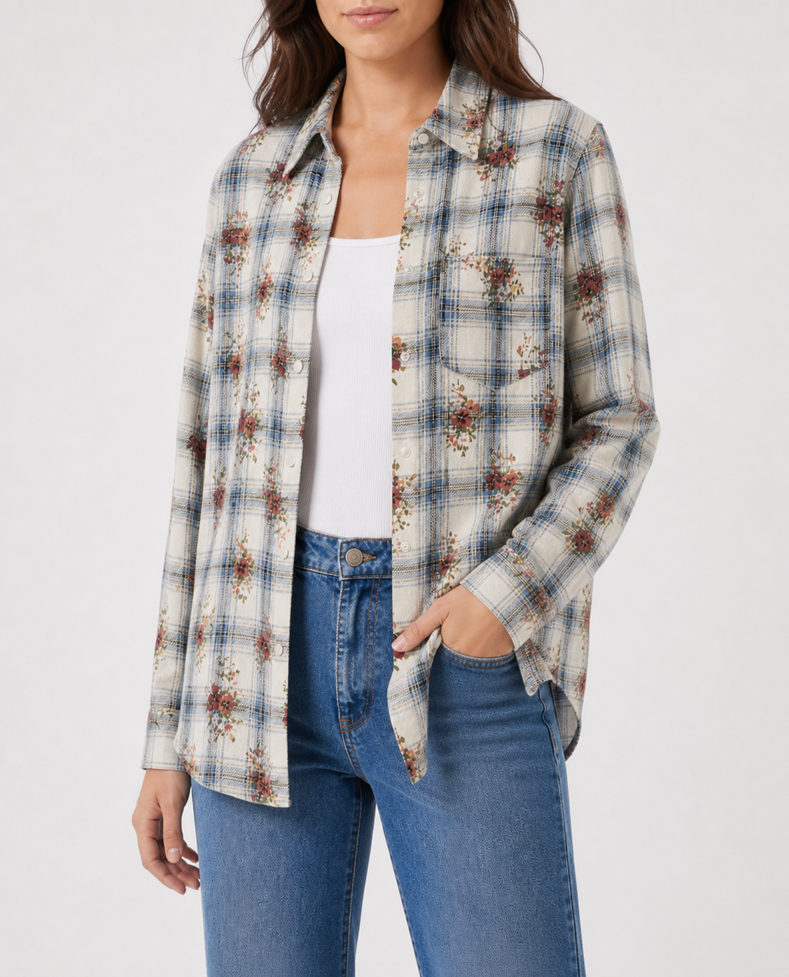 Prairie Bloom Cream Long Sleeve Denim Shirt