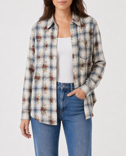 Prairie Bloom Cream Long Sleeve Denim Shirt