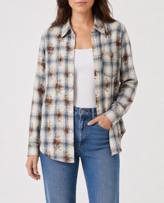 Prairie Bloom Cream Long Sleeve Denim Shirt