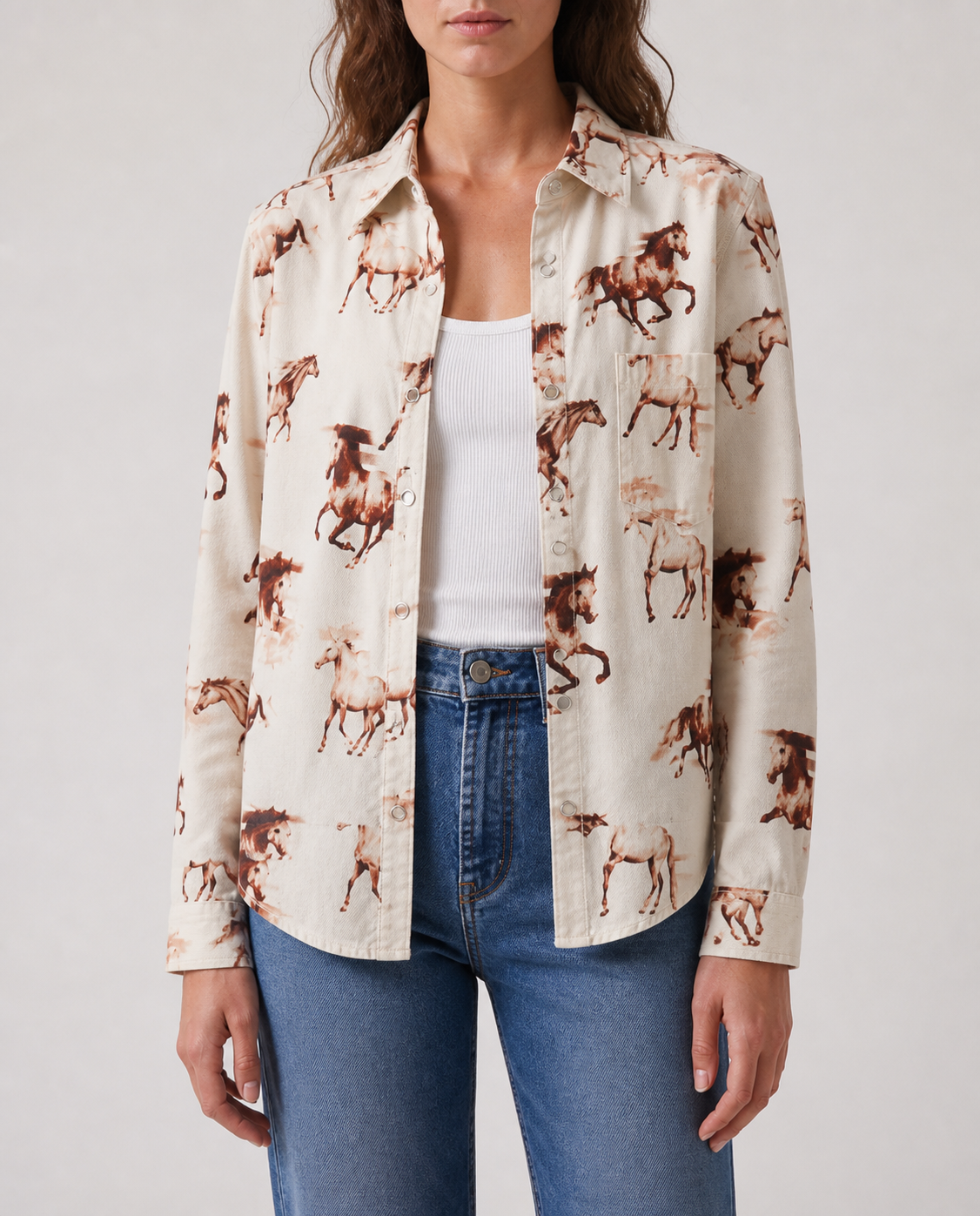 Wild Mustang Blouse Long Sleeve Denim Shirt