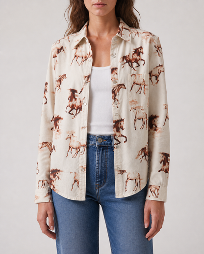 Wild Mustang Blouse Long Sleeve Denim Shirt